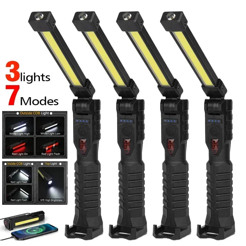 COB LED Work Light Rechargeable Magnetic Hook Camping Lantern