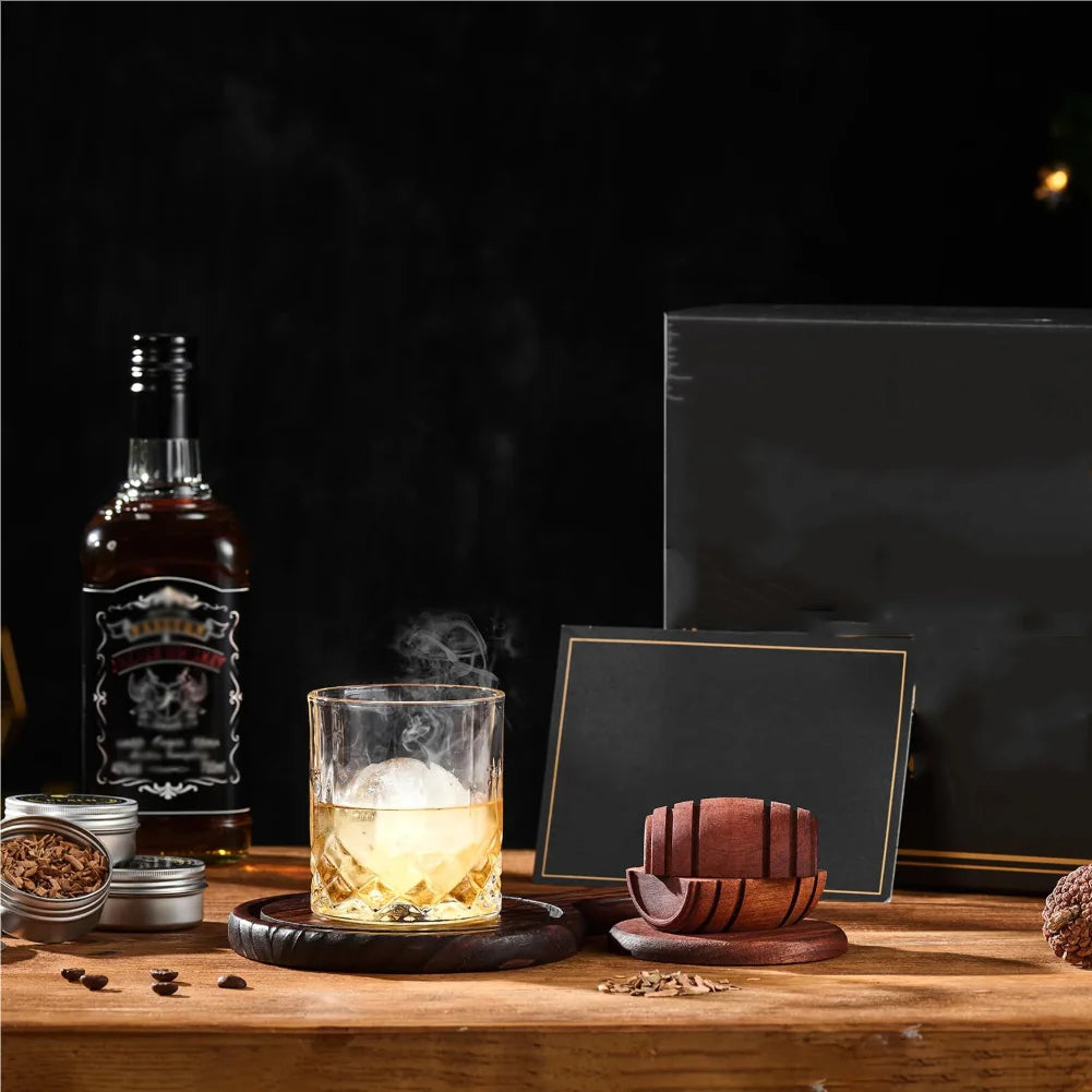 Cocktail Barrel Smoker Set Wood Hood Smoker With4 Flavor Wood Chips Multi-Style Suits For Whiskey Bar Old Fashioned Drink Smoker Zpaxo