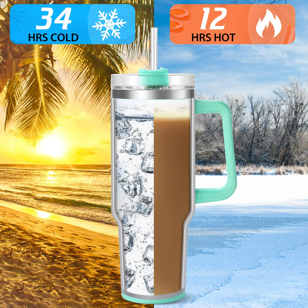 Halloween gift New 40OZ Handle Cup Double-layer Thermos Cup 304 Handle Car Water Cup with Straw Zpaxo