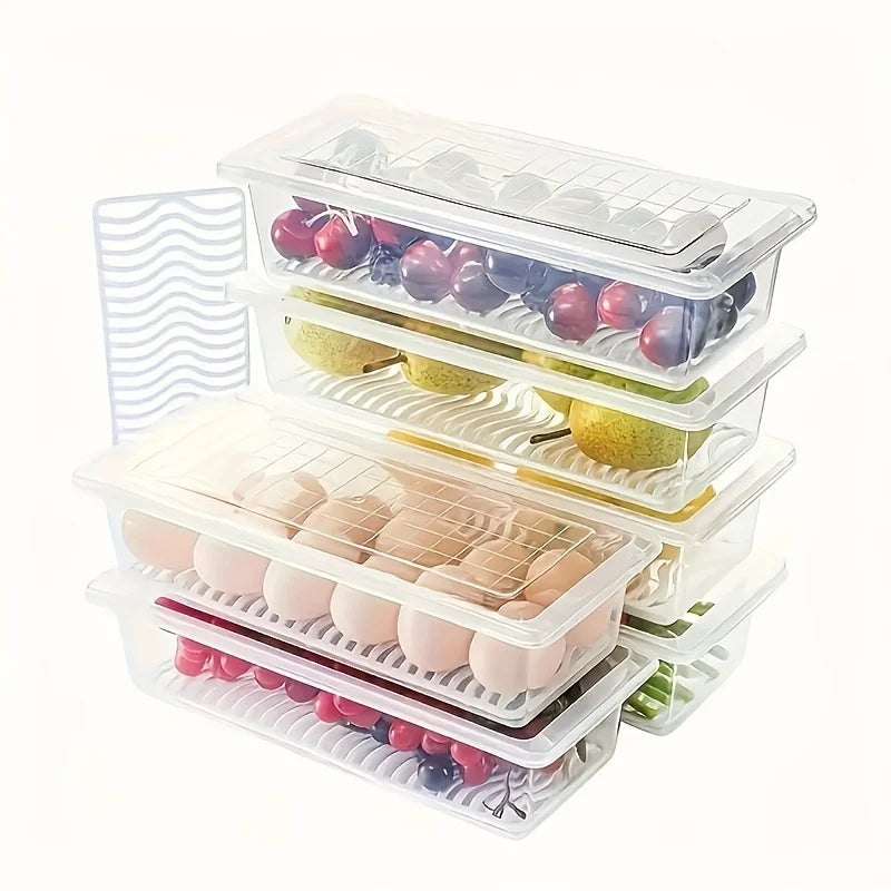 2 Lids Boxes Stackable Food Storage Containers Drain Tray Airtight
