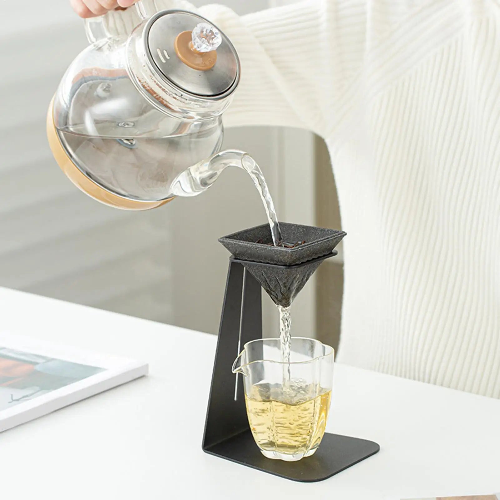 Ceramic Coffee Filter Pyramid Shape Reusable Non Porous Tea Straining Filter with Stand for Cups Sake Home Office Kitchen Cafe Zpaxo