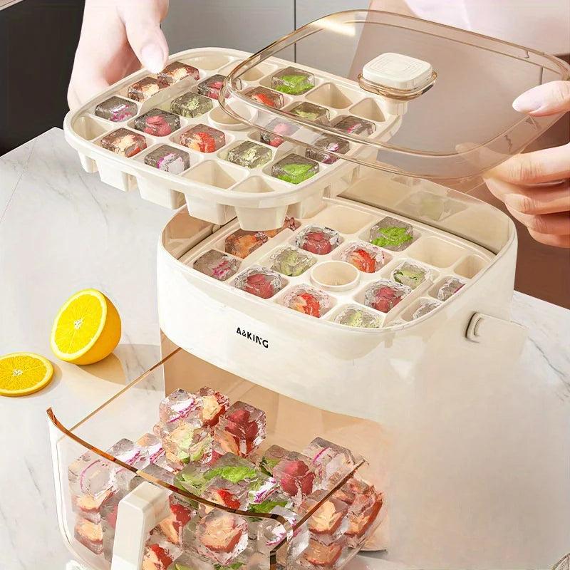 Double Layer Ice Cube Maker Press Ice Ball Maker Storage Box Refrigerator Popsicle Homemade DIY for Household Kitchen Party Bar Zpaxo