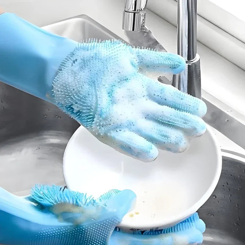 1Pair Silicone Dishwashing Gloves Bathing Gloves Dishwashing Cleaning Gloves Suitable For Household Sponge Brush Cleaning Tools Zpaxo