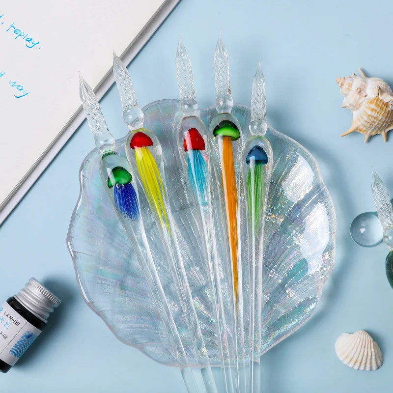 Jellyfish Glass Dip Pen Set – 3-Piece Crystal Calligraphy Gift