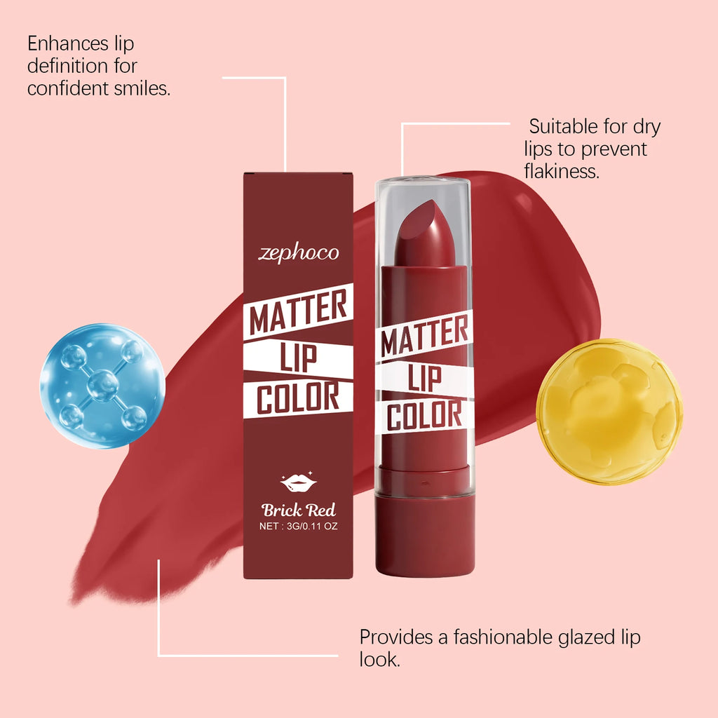 Brick red moisturizing lipstick, gives natural lip color, non-transfer, smooth for everyday use Zpaxo