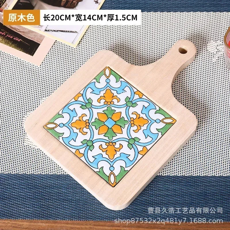 Hot Japanese Restaurant Retro Solid Wood Tile Handle Pot Pad Wooden Anti Scald Plate Pad Household Casserole Insulation Wood Pad Zpaxo 04 20 14 1.5cm