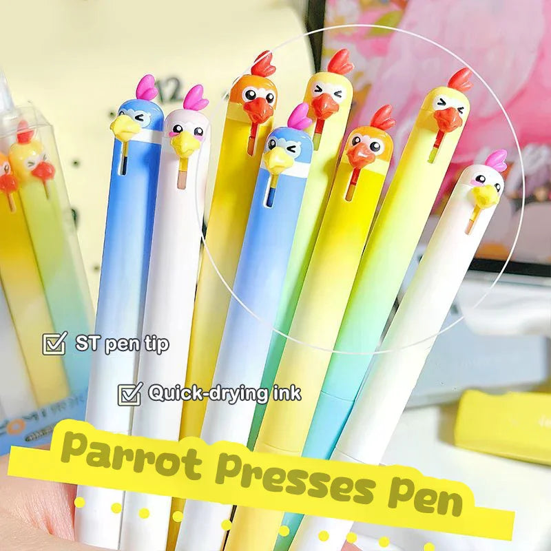 4Pcs 0.5mm Black Quick Dry Parrot Pen Creative Bird Style Writing Pen Smooth Writing Gel Ink Pen Office Supplies Zpaxo