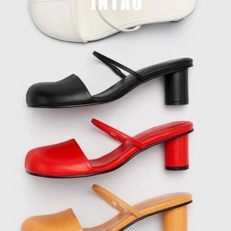 Heels Women Slippers Chunky Mules Shoes 2025 Trend Slingabck Sandals