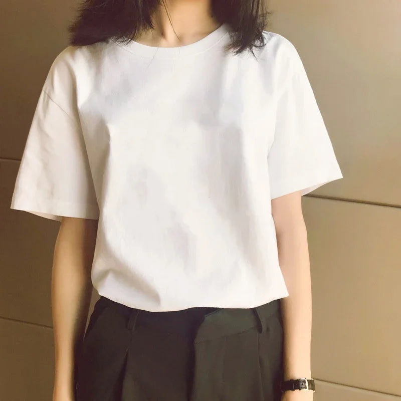 Oversized Summer T Shirts for Women Men White and Black Casual Female Korean Streetwear Tees Unisex Basic Solid Young Cool Tops Zpaxo