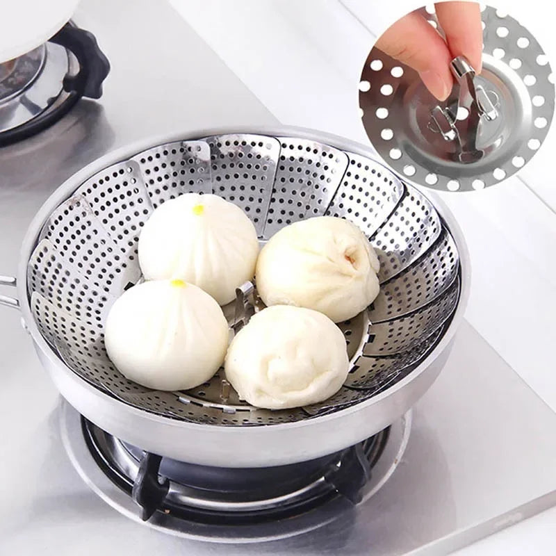 Silver Stainless Steel Retractable Folding Steamer Plate Multifunctional Food Steamer Vegetable Fruit Basket Zpaxo