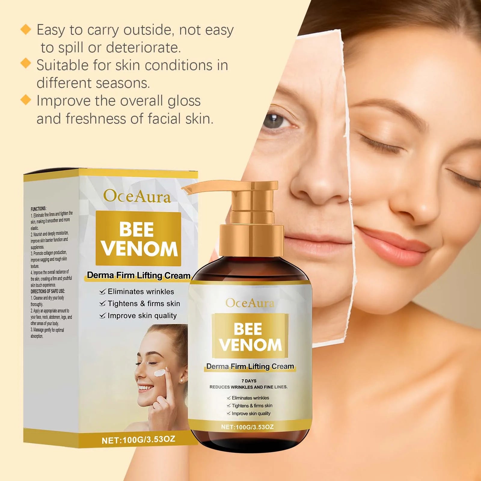 OceAura Bee Venom Firm Lifting Cream Face & Body 100g Firming Face Cream Zpaxo