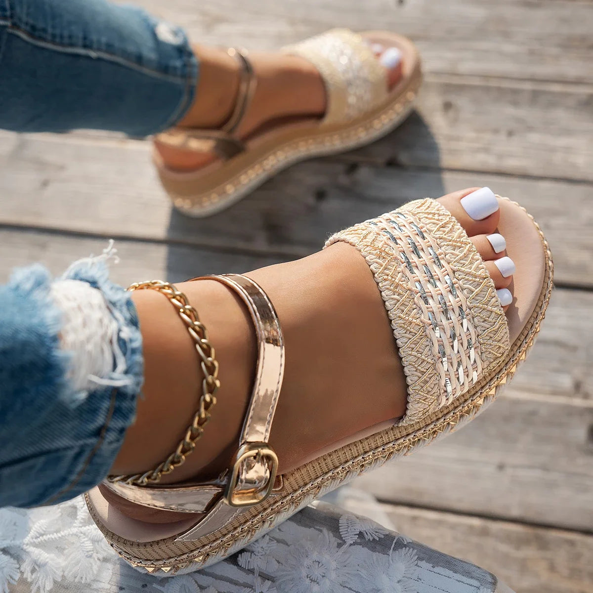 Women Sandals 2025 New Casual Luxury Flat Sandals Women Trend Platform Shoes for Women Designer Fashion Shoes Sandalias De Mujer Zpaxo Khaki 37
