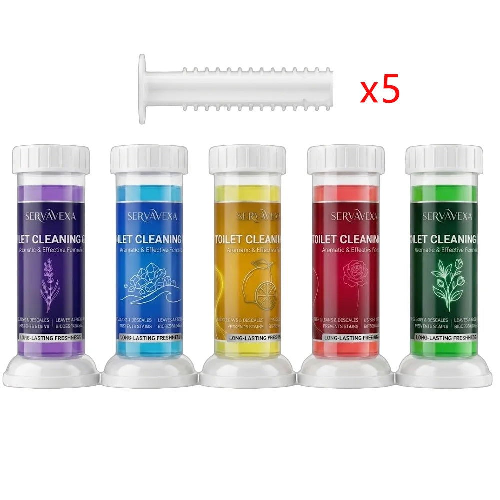 SERVAVEXA 5Pcs Toilet Cleaning Gel Kit Aromatic Flower Needle Stamp Cleaner Deodorizer Removes Stains & Limescale Fresh Scent Zpaxo complete set