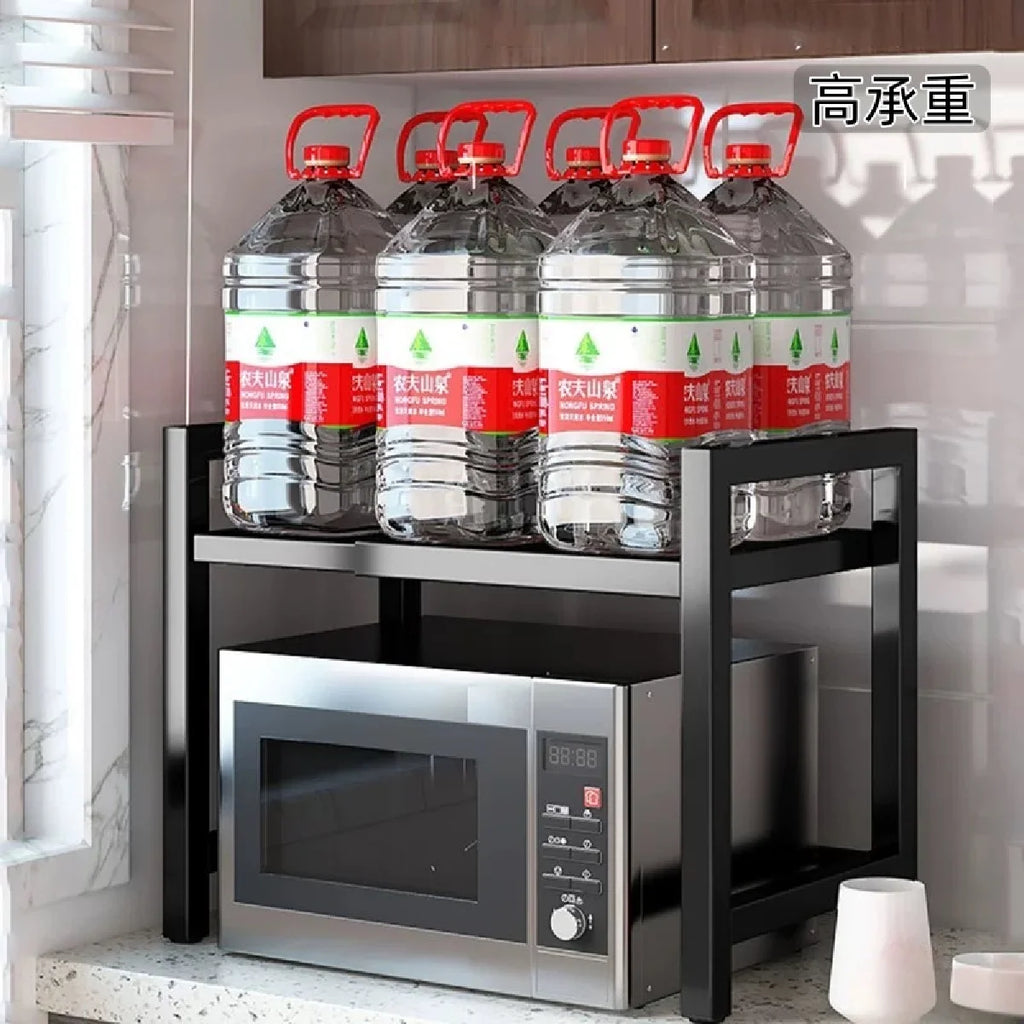 Expandable Microwave Shelf, Microwave Holder with 6 Hooks, Kitchen Storage Rack, Microwave Baking Rack, Extendable 40-64cm Zpaxo