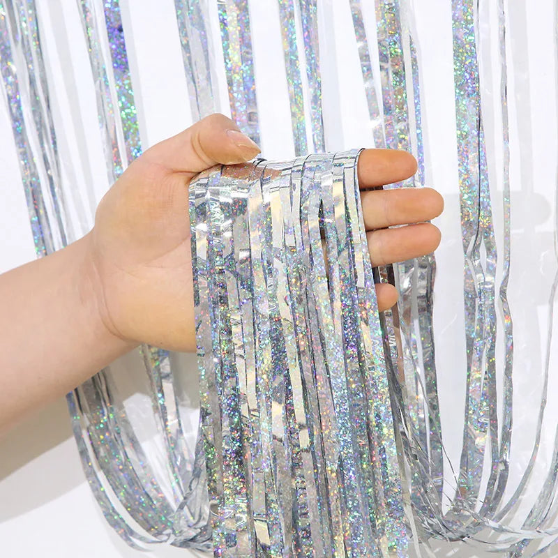 2M Glitter Pink Metallic Foil Tinsel Curtain Backdrop Birthday Zpaxo Sliver