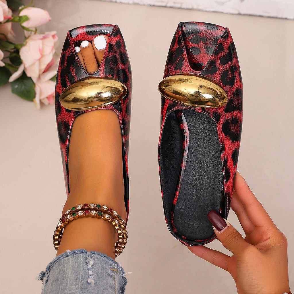Women Slippers Fish Mouth Toe Exposure Sandals Large Shiny Metal
