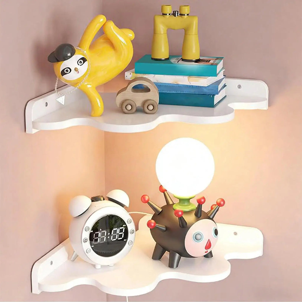 Corner Floating Shelf 2 Cloud Storage Rack Wall Mounted Bookshelf