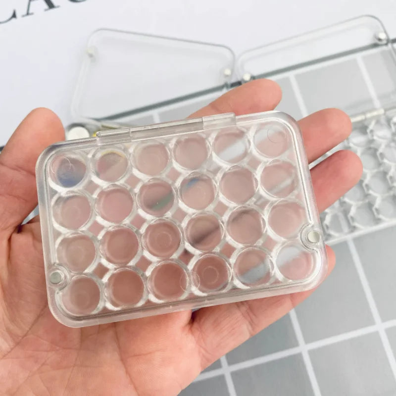 Portable Mini Watercolor Paint Box 24 Grid Magnetic Transparent Acrylic Nail Pigment Storage Box Painting Supplies Storage Tool Zpaxo