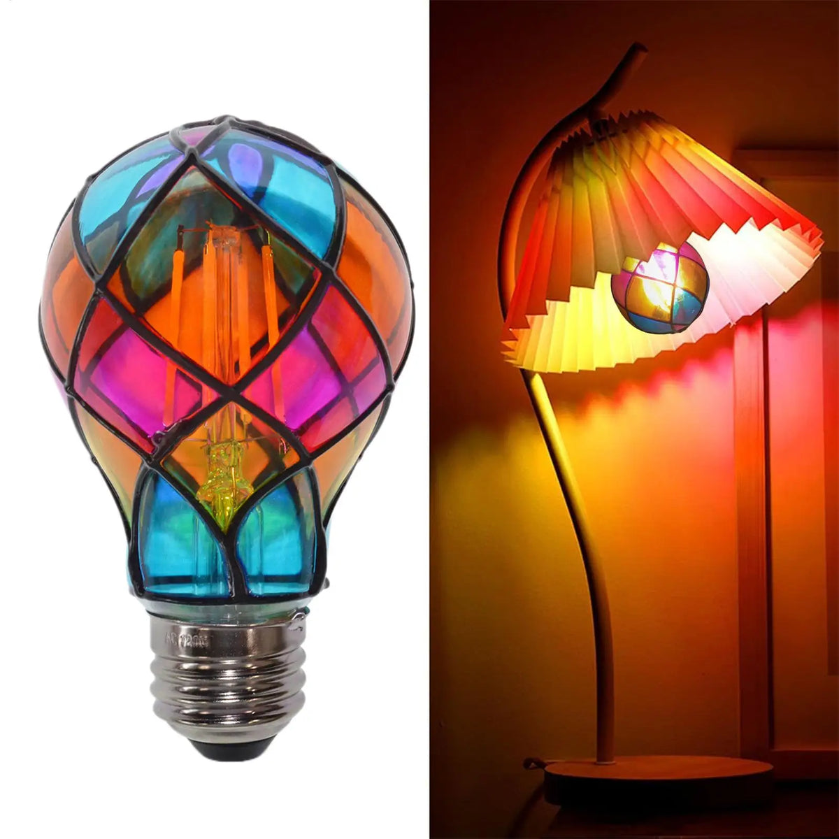 Stained Glass Light Bulb E26 E26 Base 4W 120V LED Colored Bulb Romantic Lighting for Halloween Party Festive Bedside Lamp Indoor Zpaxo Default Title