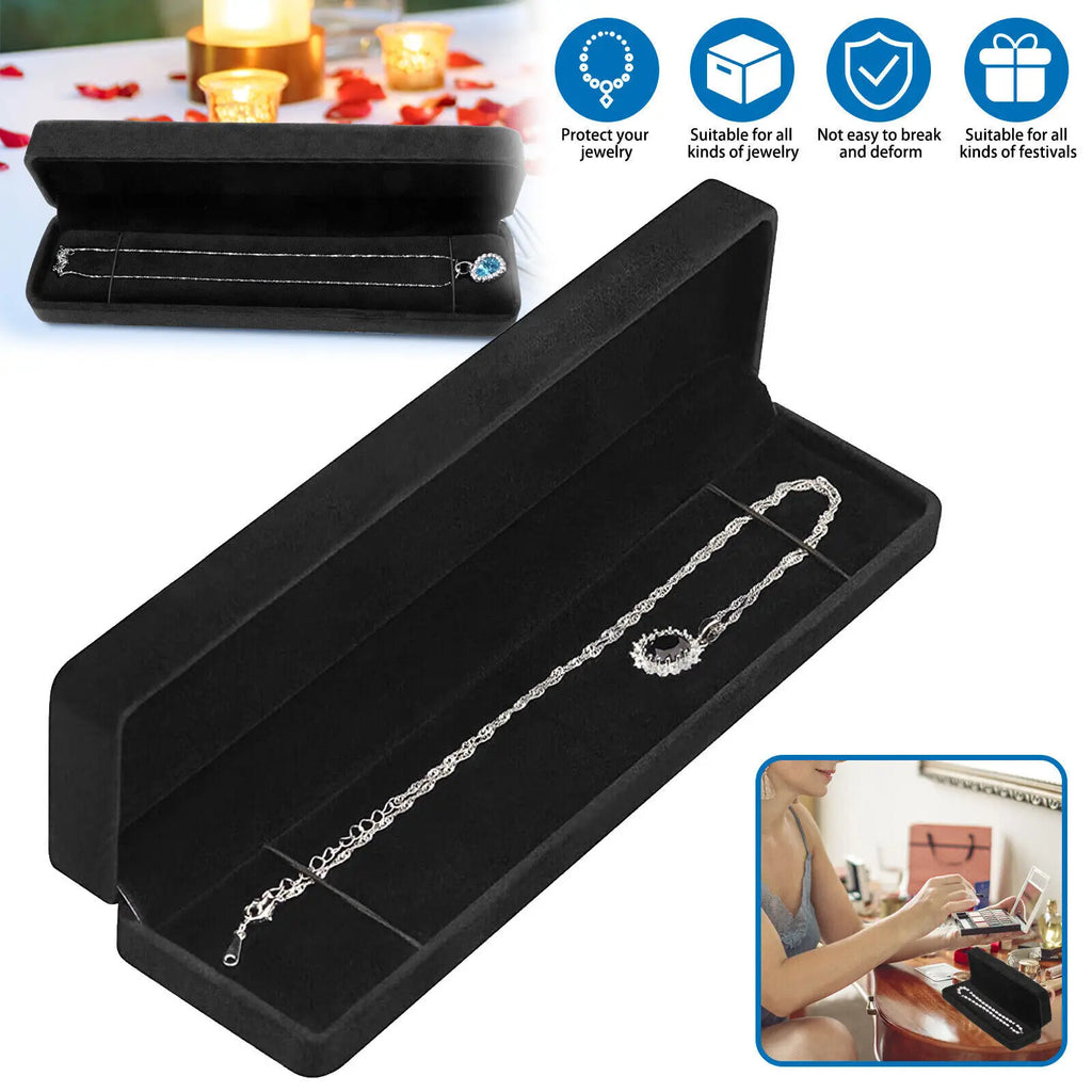 Long Flannel Chain Necklace Box Jewelry Pendant Display Stand Storage