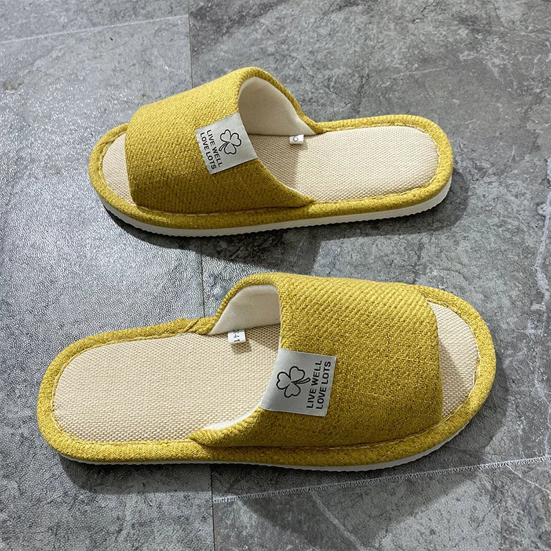 Men's Linen Slippers Breathable Open-toe Non-slip House Shoes