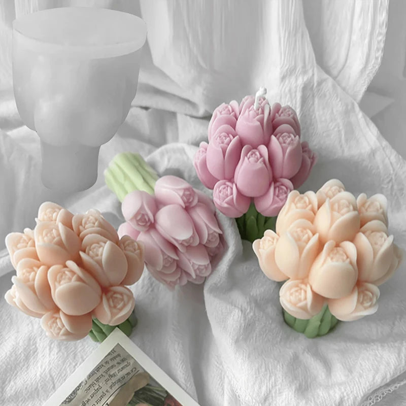 3D Tulip Candle Silicone Mold DIY Tulips Bouquet Flower Aroma Soap Plaster Polymer Clay Wax Craft Making Home Wedding Decor Zpaxo
