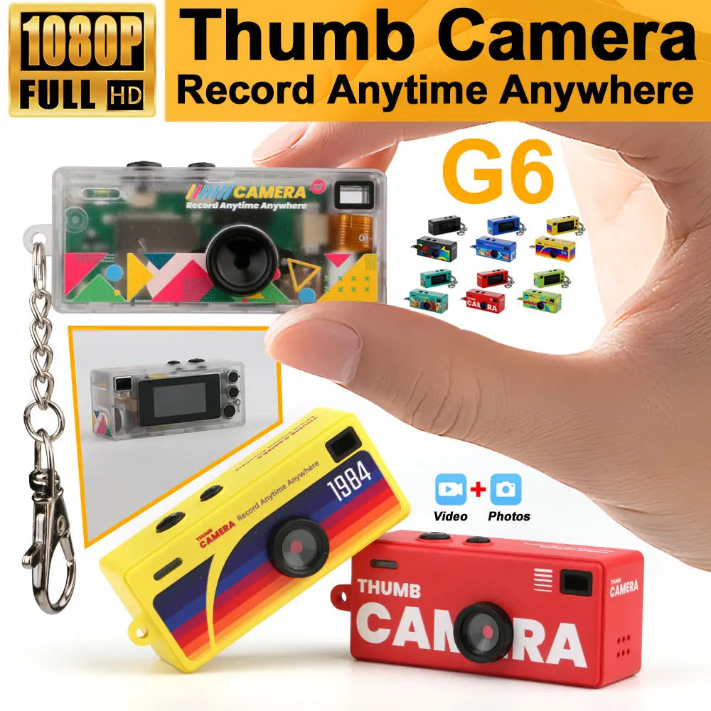 G6 Retro Mini Keychain Thumb Camera 1080P HD Recorder Built-in Flash Auto Focus 130° Wide Angle Lens LCD Screen Portable Camera Zpaxo