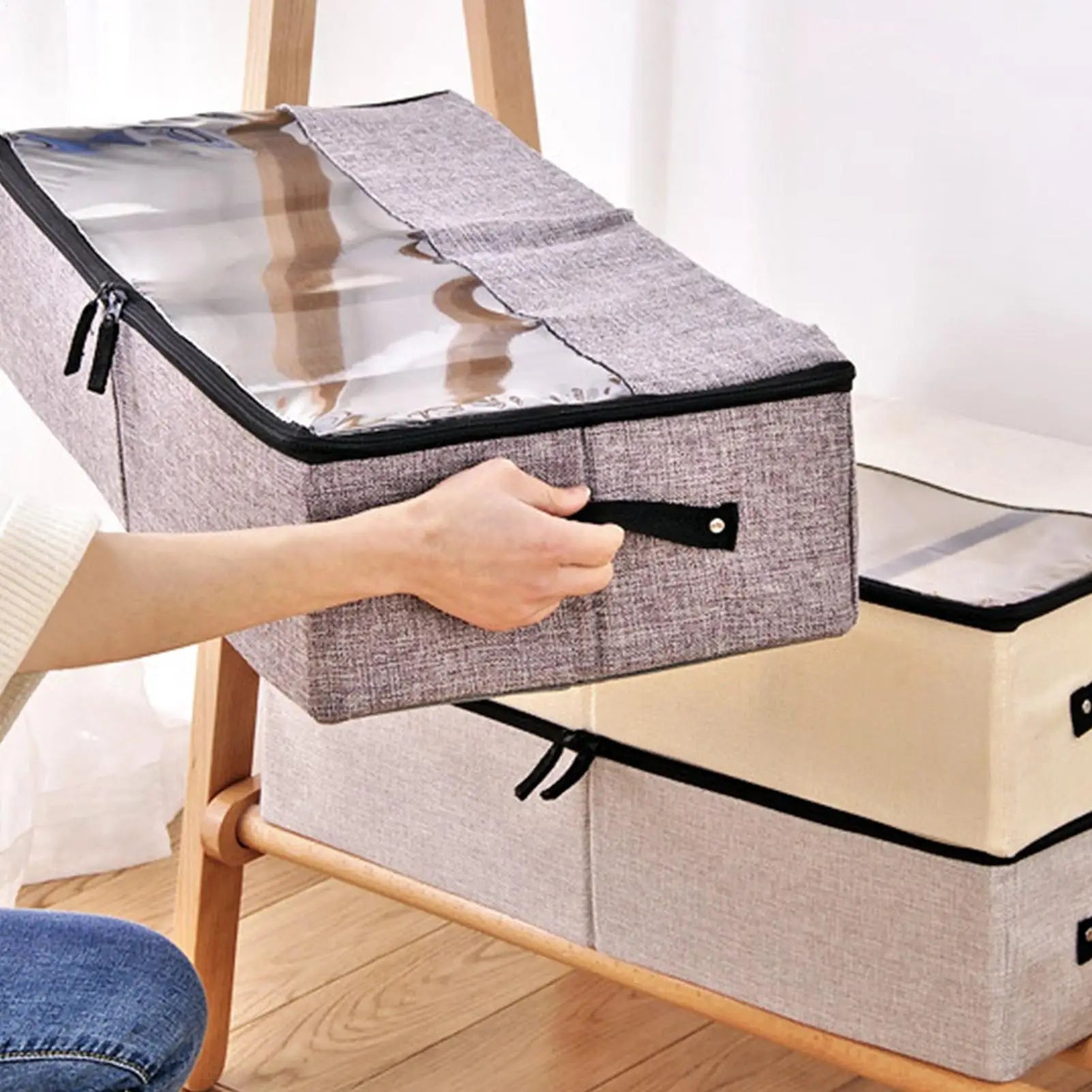 Under Bed Storage Foldable Clear Lid Handles Bins Closet Bedroom