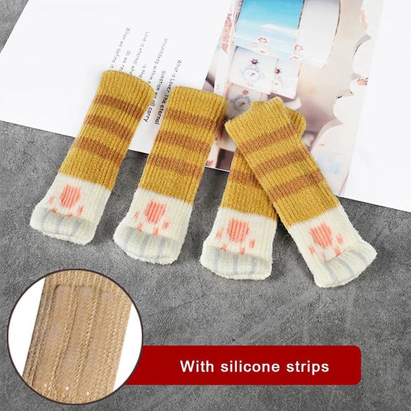 1Set Table And Chair Foot Pad Cute Cat Paw Table Chair Foot Leg Knit Cover Mute Wear-resistant Non-slip Mat Floor Protectors Zpaxo B1 11CM