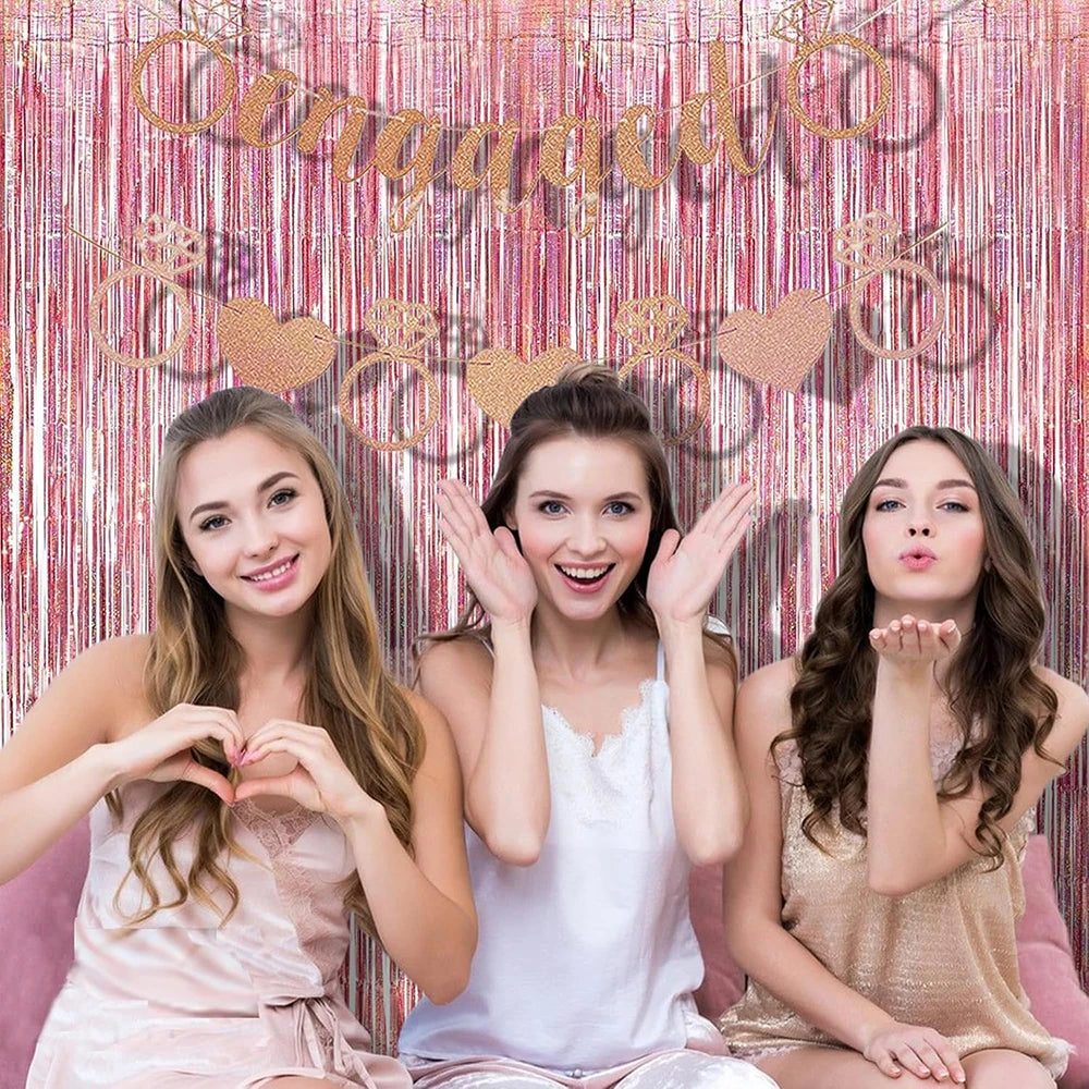 Rose Gold Foil Curtain Backdrop Metallic Tinsel Fringe Curtains