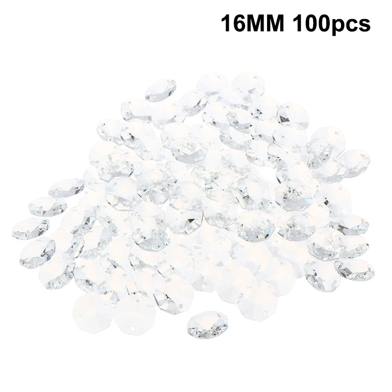12- Clear Crystal Octagonal Loose Beads 2 Holes Chandelier Lamp Parts Zpaxo 16MM 100pcs