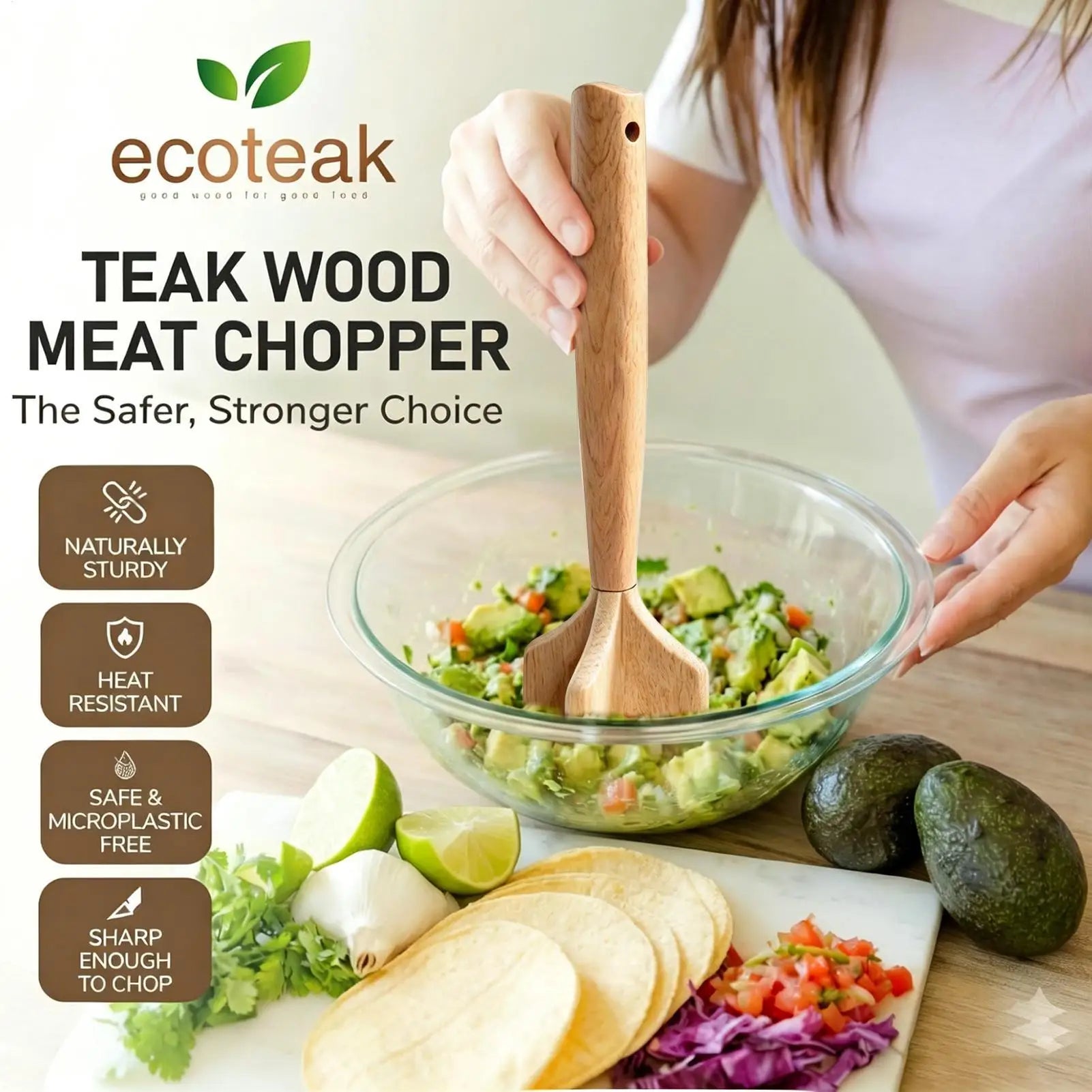 Meat Masher Portable Wooden Manual Tenderizer Smasher Ground Beef