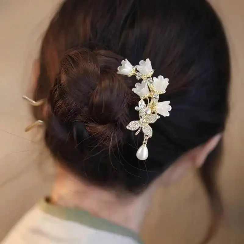 U-shaped Flower Hairpins Women Handmade Vintage Chinese Hanfu Lily Zpaxo