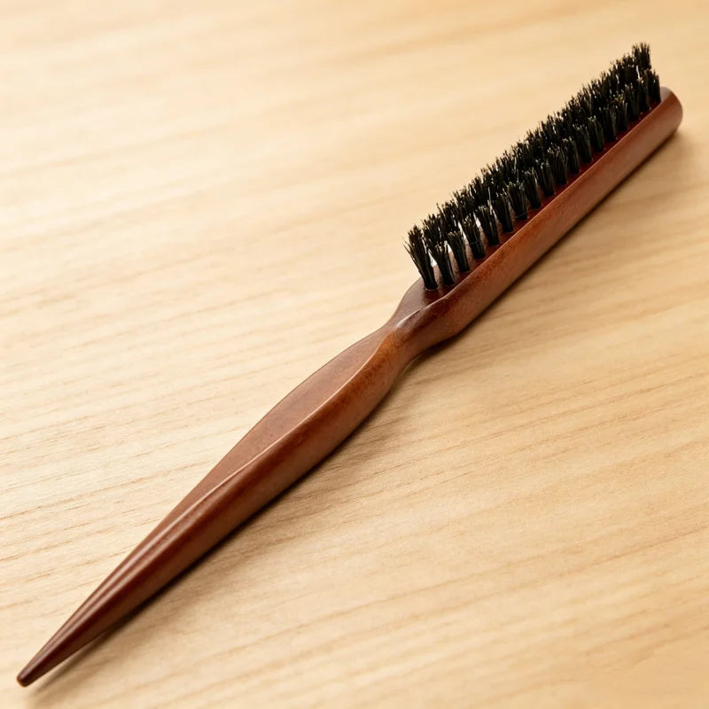 Hairbrush with natural boar bristles and wooden handle, anti-static, massages the scalp for professional styling. Zpaxo
