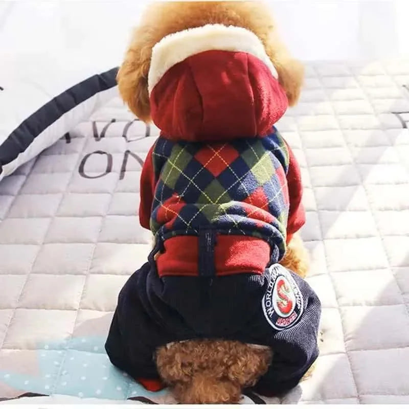 Winter Pet Thickened Warm Clothing Fashion Plaid Dog Four Legs