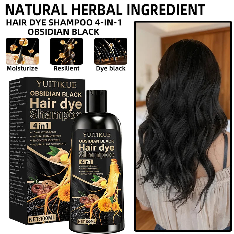 Obsidian Black Hair Dye Shampoo – 4-in-1 Gray Coverage 100ml Hair Dye Shampoo Zpaxo