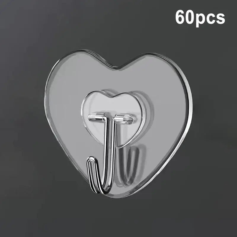 M20 40 60pcHeart Shape Transparent Hooks Non Punching Plastic Love Zpaxo A60