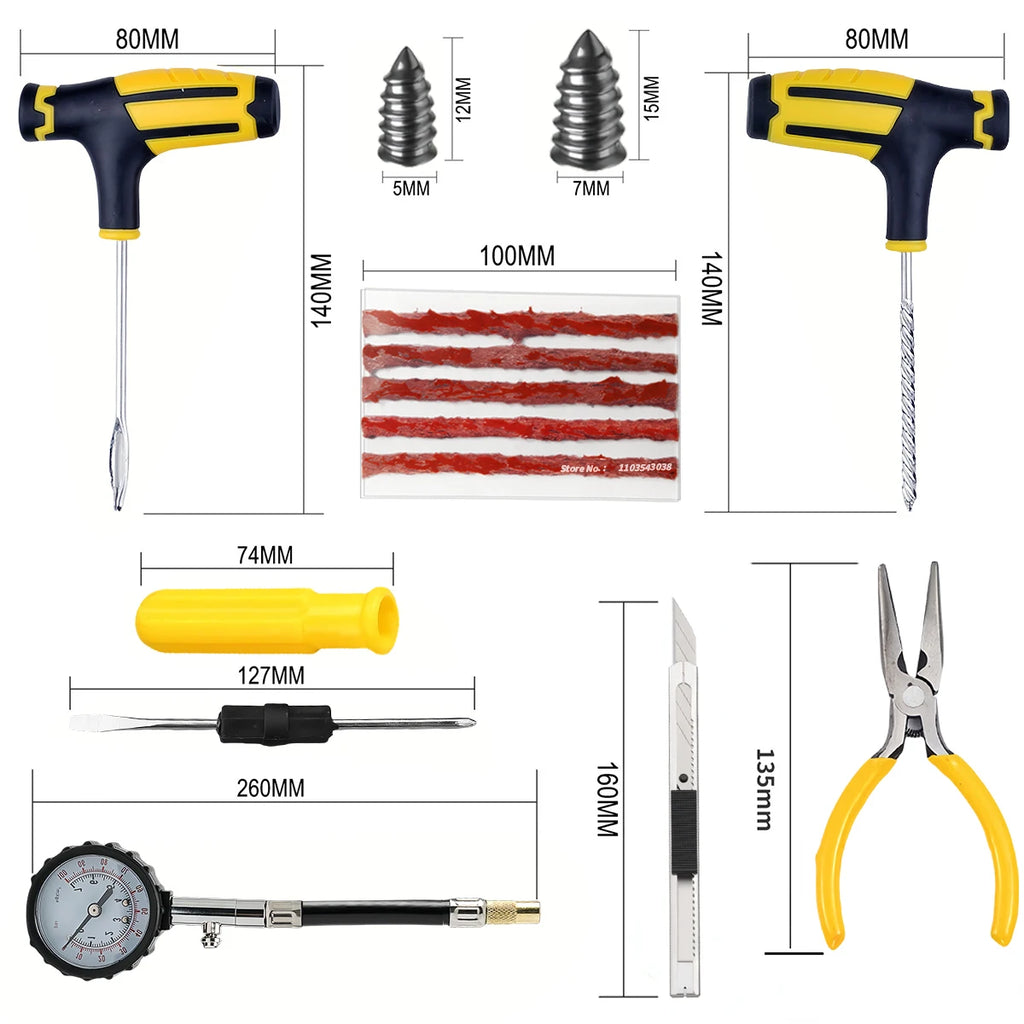 Tubeless Tire Puncture Repair Kit – Universal Car & Bike Tool Set