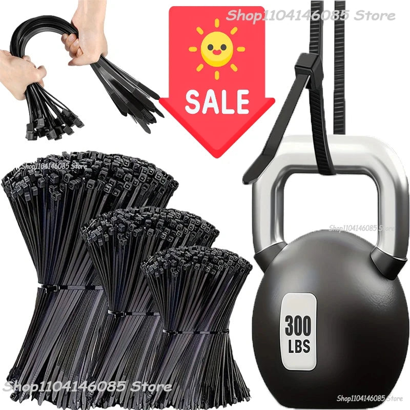 100-500pcs Black Cable Ties High Tensile Strength Self-locking Plastic Nylon Tie Uv Resistant for Home & Office Cord Management Zpaxo