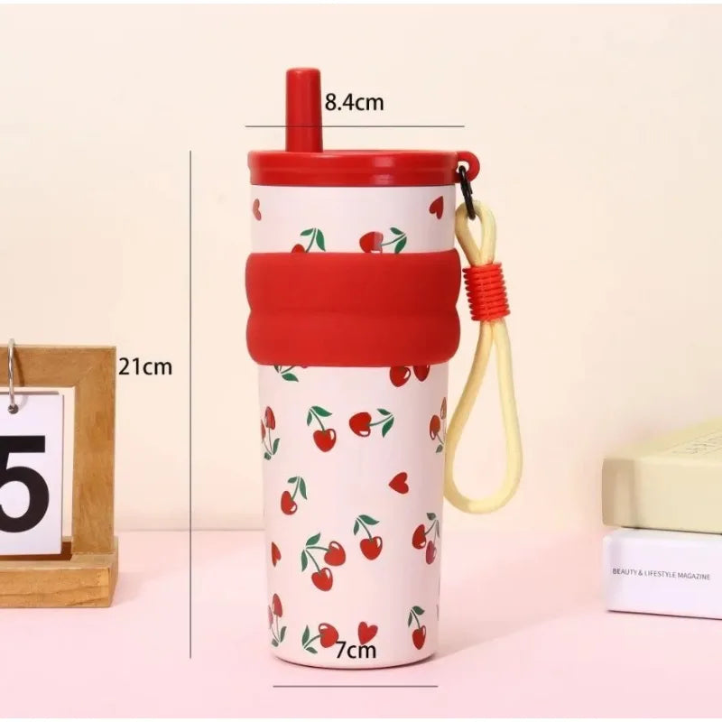 Stainless Steel 710ML Insulated Cup for Boys and Girls, Portable Cooling Ice Cream King Cup, Outdoor with Lifting Rope Straw Cup Zpaxo