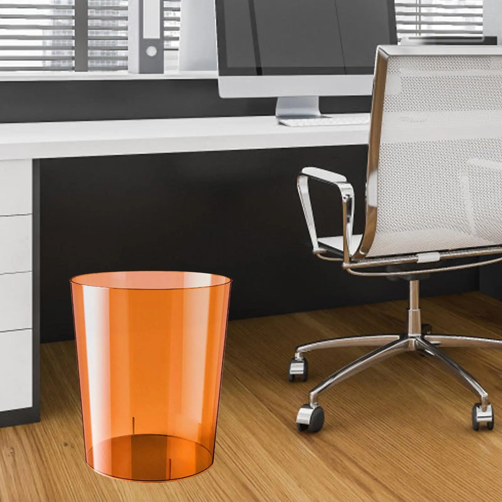 Waste Paper Bin Rubbish Bin Clear Round Dustbin Trash Can for Dressing Table Office Bedroom Kids Room Zpaxo Brown M