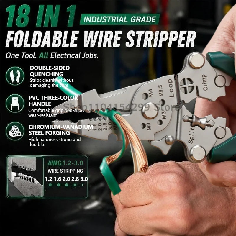 Foldable Wire Stripper Electrician Wire Splitter Wire Pliers Crimping Plier Tool with Stripping, Crimping and Twisting Functions Zpaxo
