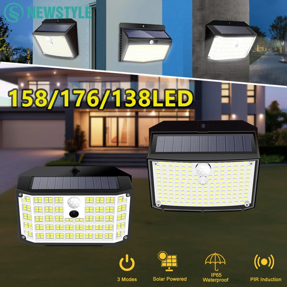 New Solar Motion Sensor Lights 176/158LED Outdoor Waterproof Wall Lights 3 Modes Solar Security Lights Fence Yard Garage Deck Zpaxo