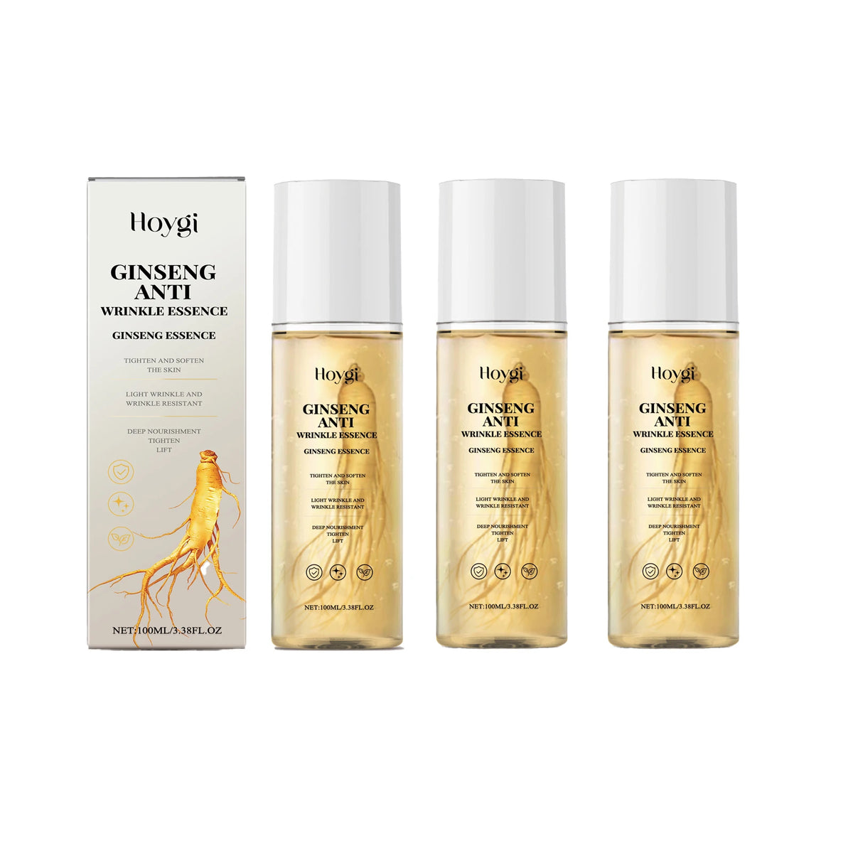 Hoygi 100ml Ginseng Power Firming Serum Reduce Fine Lines Wrinkles and Dark Circles Nourish and Tighten Face Eye Area Zpaxo 3PCS