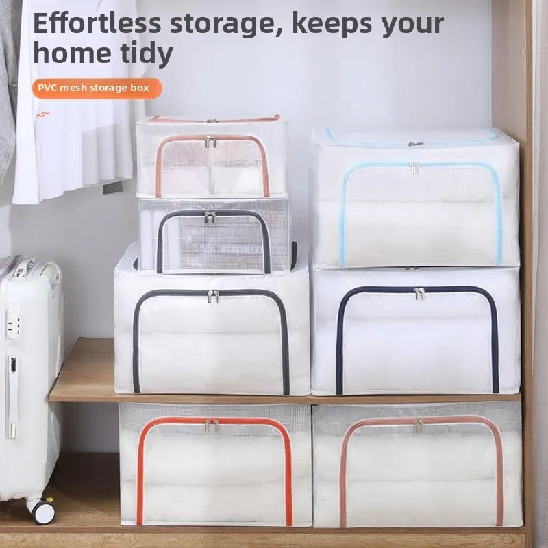 Transparent Large Zipper Clothing Storage Box Moving Storage Box Waterproof Toy Organizer Staable Box Durable Fabric Material Zpaxo