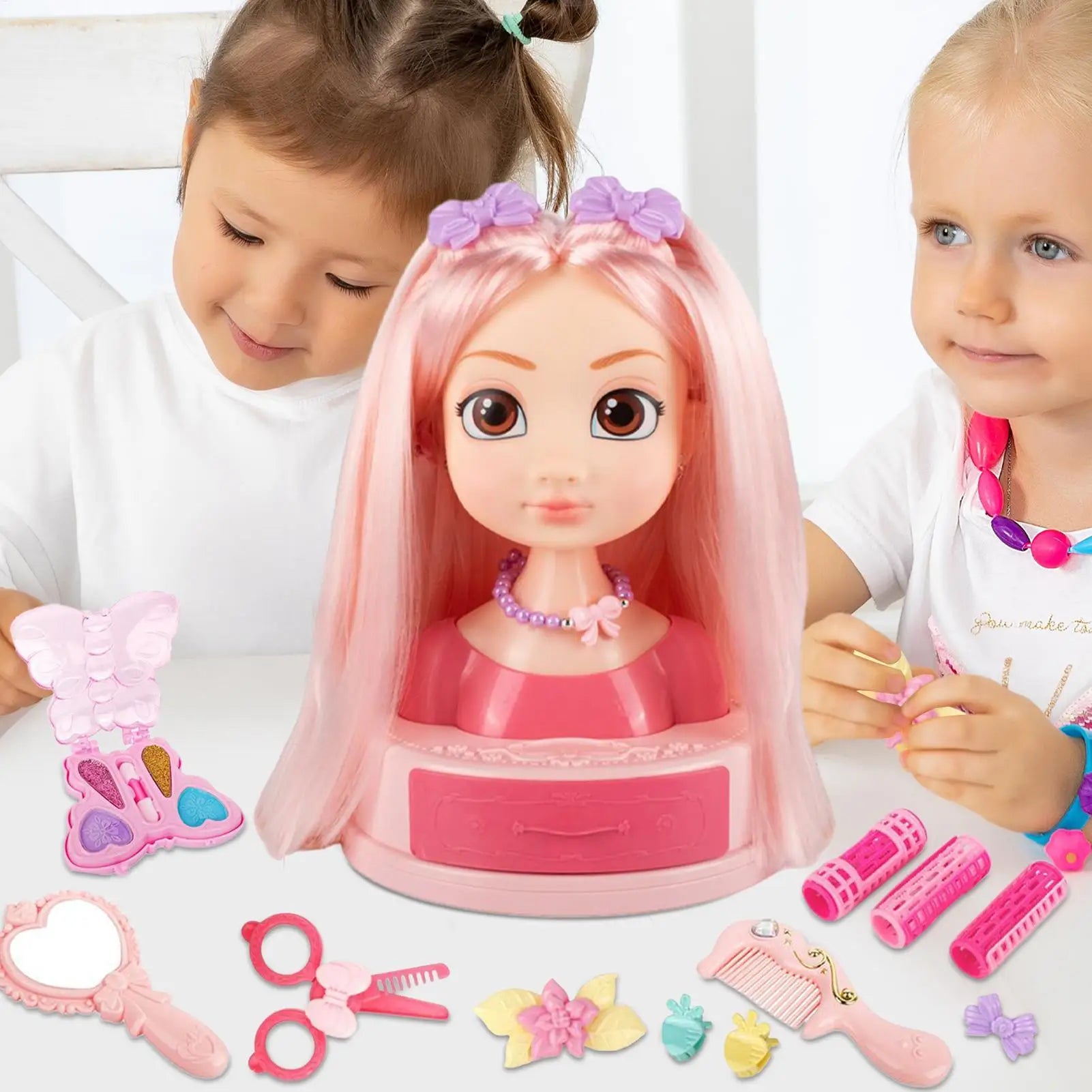Hair Salon Girls Toys Little Girls Pretend Play Hair Styling Set Hairstyling Dress Up Toy Kit With Ear Studs Curling Irons Zpaxo