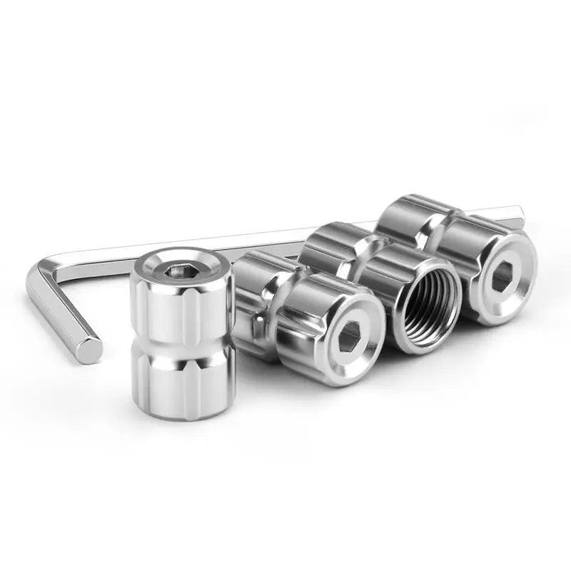 4-Pack Anti-Theft Stainless Steel Tire Valve Stem Caps + Wrench