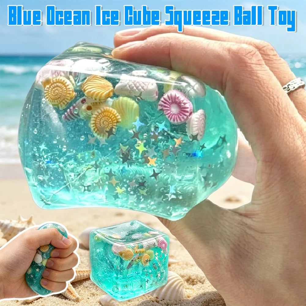 Blue Cubes Sea Squishy Fidget Toy Soft Transparent Star Shell Squeeze