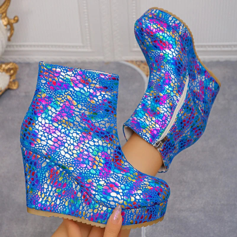 Spring Autumn Women's Round Closed Toe Comfortable Ankle Boots Women Zpaxo Blue 36