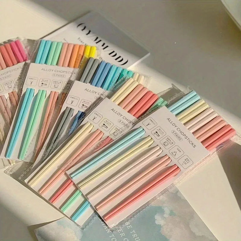 5 Pairs Random Color Morandi Color Octagon Pink Heart Macaron Unpainted Chopsticks Set Family Chopsticks Color Classification Zpaxo